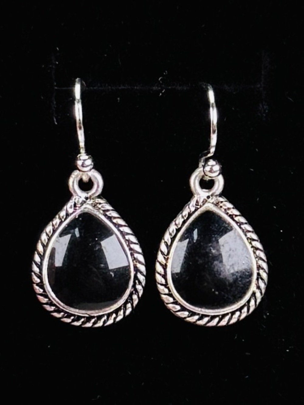 Pretty silvertone black KC costume dangle pierced earrings